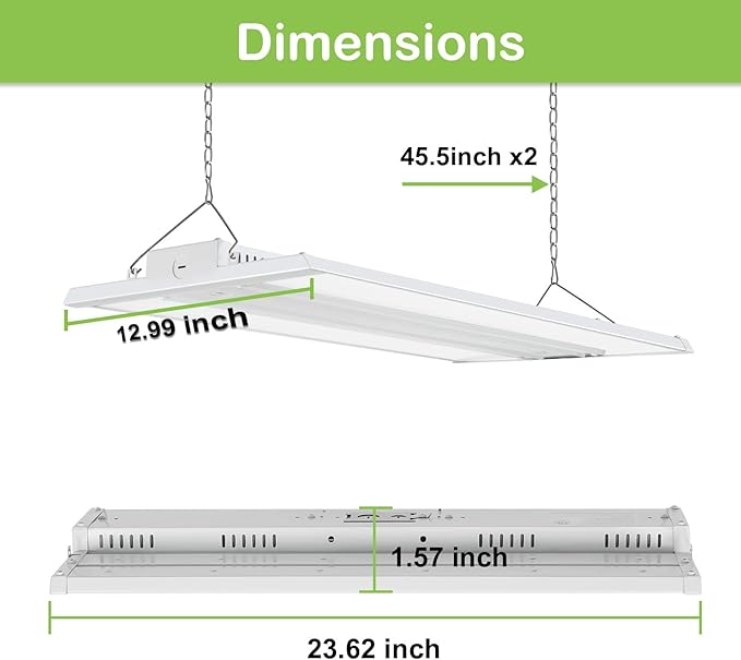 hykolity 2FT 150W LED Linear High Bay Shop Light, 20250 lm LED Shop Light Fixture, 135LM/W, 120-277V, 0-10V Dim, 5000K, Linear Hanging Light for Warehouse Workshops, UL Listed