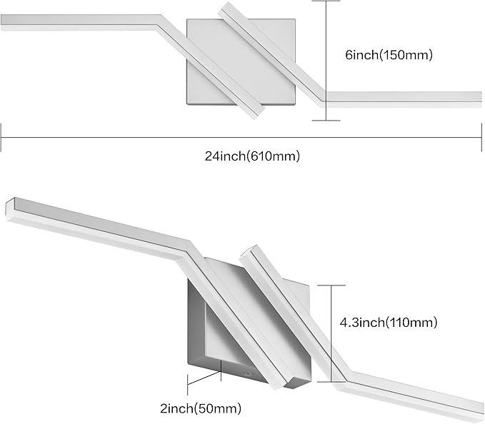 ZUZITO 24 inch Nickel Vanity Lights for Bathroom Vanity Light Modern Dimmable Bathroom LED Light Fixtures Over Mirror 6000K Cool White