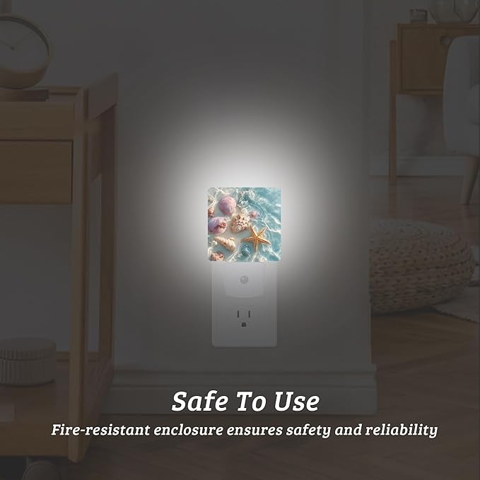 Beach Starfish Night Light Plug Into Wall with Dusk to Dawn Sensor Wall Lamp, LED Nightlights for Bedroom, Bathroom, Kitchen, Hallway, Room Decorative for Boys Girls Women Men Gifts
