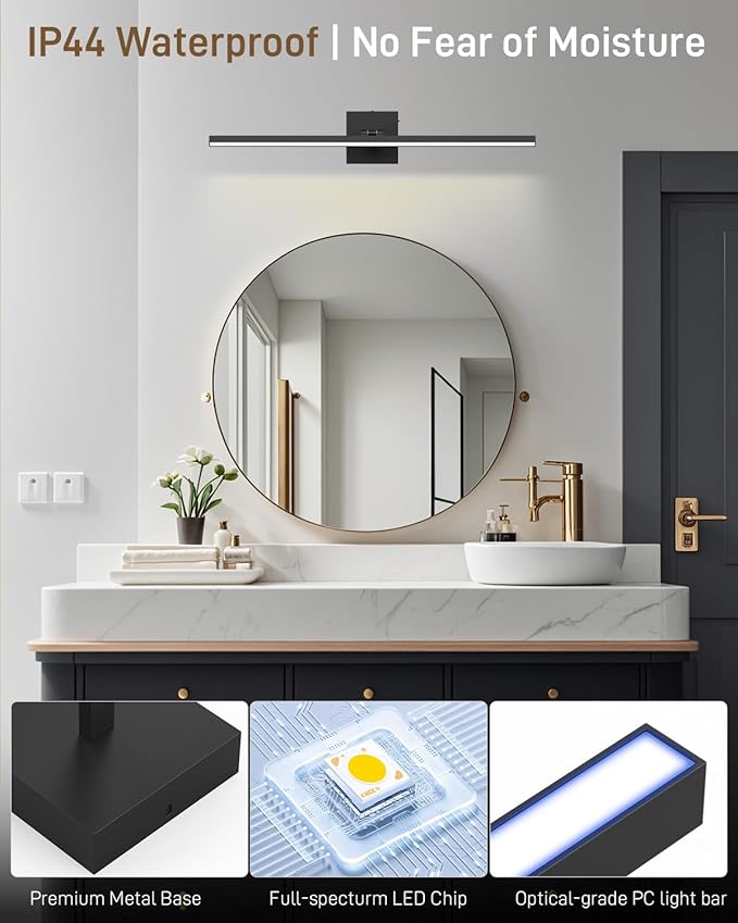 Morden Vanity Lights, Black Bathroom Light Fixtures LED Lighting Bar, 5CCT&Dimmable Bath Wall Lamp, Rotatable 24IN Vanity Fixture Over Mirror-ETL Certified, Ideal Gift for Housewarming & Holiday