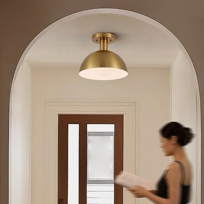 11.8'' Vintage Gold Globe Semi Flush Mount Ceiling Light Fixture, Farmhouse Hallway Light Mid Century Modern Ceiling Mount Lamp Light Fixture for Living Room Bedroom Kitchen Entryway