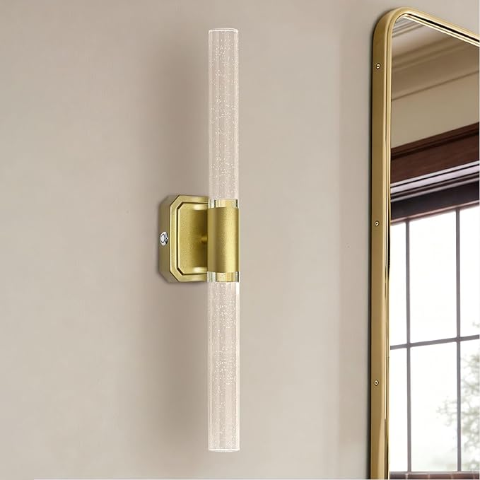 HISTAR Battery Operated Wall Sconce, 10000mah Rechargeable Gold Crystal Wall Sconce, 3 Colors 360° Rotate Wireless Wall Scone Decor for Bathroom Bedside Hallway Picture, 20.5 Inch