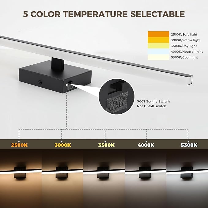 LED Modern Bathroom Vanity Light Fixtures 30W Dimmable 5CCT Vanity Light Bar Over Mirror Matte Black Wall Light for Bathroom 39.4 inch Long 110V AC ETL Certificated