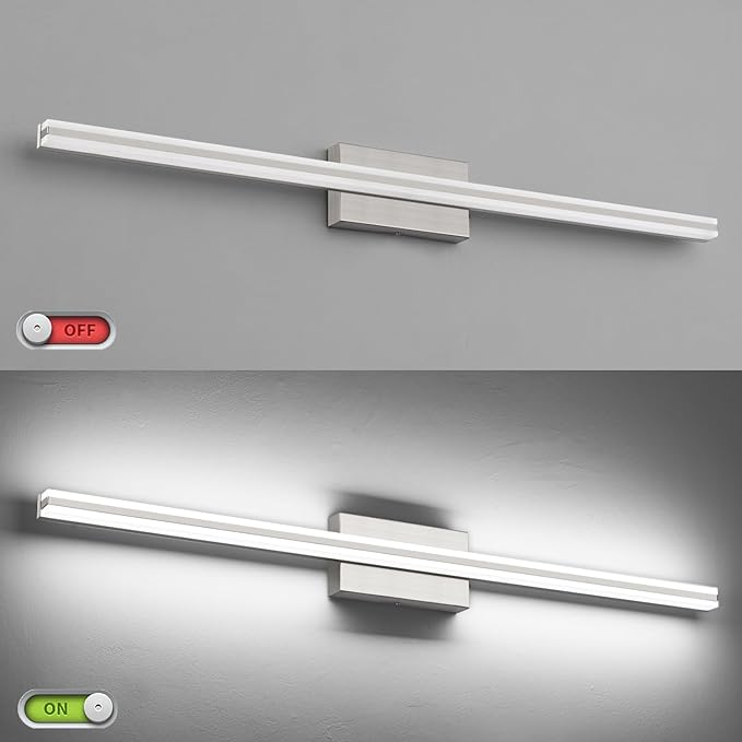 SOLFART Bathroom Lighting Fixtures Over Mirror Brush Nickel 40 inch Vanity Lights 5CCT Dimmable LED Bathroom Light