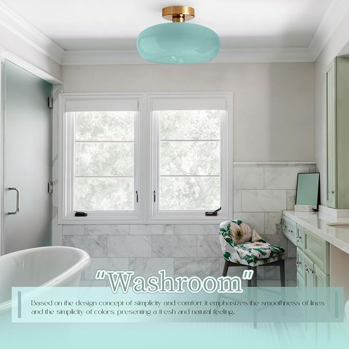 Blue Ceiling Light 1-Lamp Glass Flush Mount Ceiling Light Fixtures Milk Glass Shade Mid Century Flush Mount Lights Gold Brass Copper Close to Lighting for Hallway Entrance