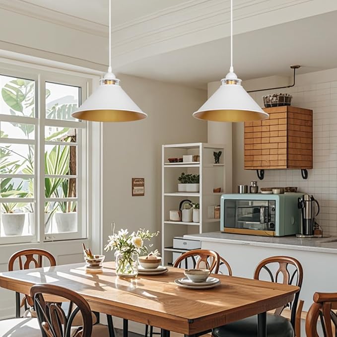 Black Pendant Lights Kitchen Island 2 Pack, Dome Pendant Light Fixtures, Farmhouse Pendant Light, Modern Pendant Lights for Kitchen Island Dining Room Bedroom Study (2, White)