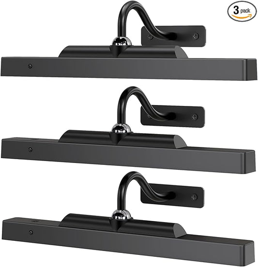 Gallery Picture Lights 3 Pack, 4400mAh Rechargeable Arwork Lights, Cordless Remote Dimmable LED for Portrait Hallway Decor (Black)