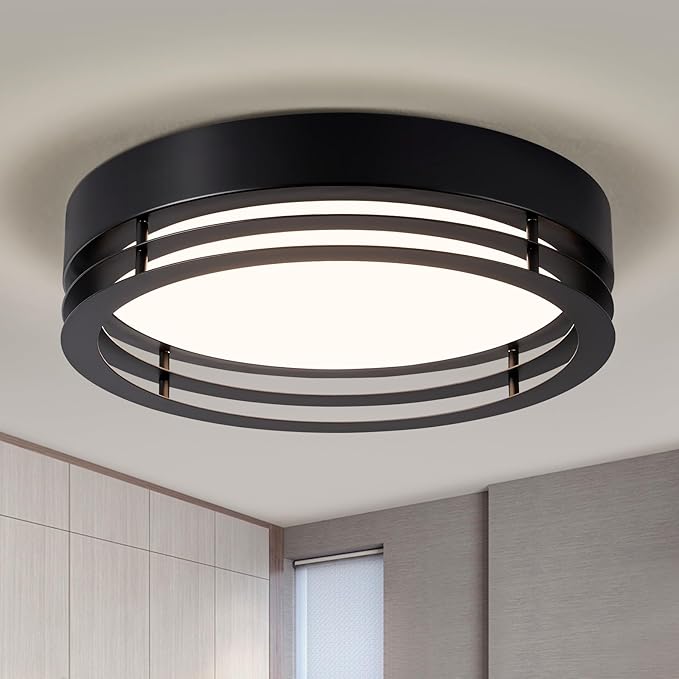 Black Flush Mount Ceiling Light, Modern Dimmable LED Light Fixture, Minimalist Metal Ceiling Lamp for Bedroom Kitchen Laundry Room Hallway Entry 2700 K - 6000 K 5CCT 11.8 Inch