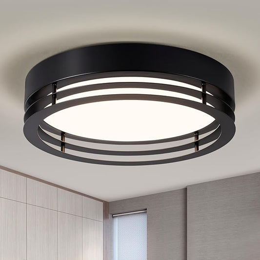 Black Flush Mount Ceiling Light, Modern Dimmable LED Light Fixture, Minimalist Metal Ceiling Lamp for Bedroom Kitchen Laundry Room Hallway Entry 2700 K - 6000 K 5CCT 11.8 Inch