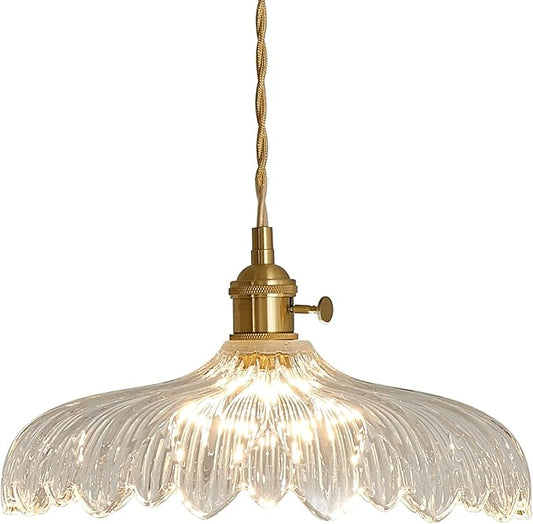 Pendant Lights, 11.8 Inch Hanging Lamp Adjustable 6.5Ft Cord Hanging Lamp Clear Flower Glass Shade Pendant Light Fixture Hanging Pendant Lights for Bedroom
