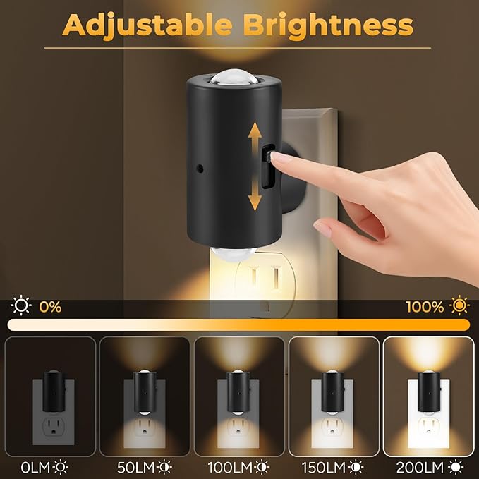 TSEXES LED Night Lights Plug into Wall,Dimmable Plug in Night Light, Dusk to Dawn, 0-200LM Bright Nightlight Auto-On/Off, 3000K Night Lights for Bedroom Hallway Stairway, 4 Pack