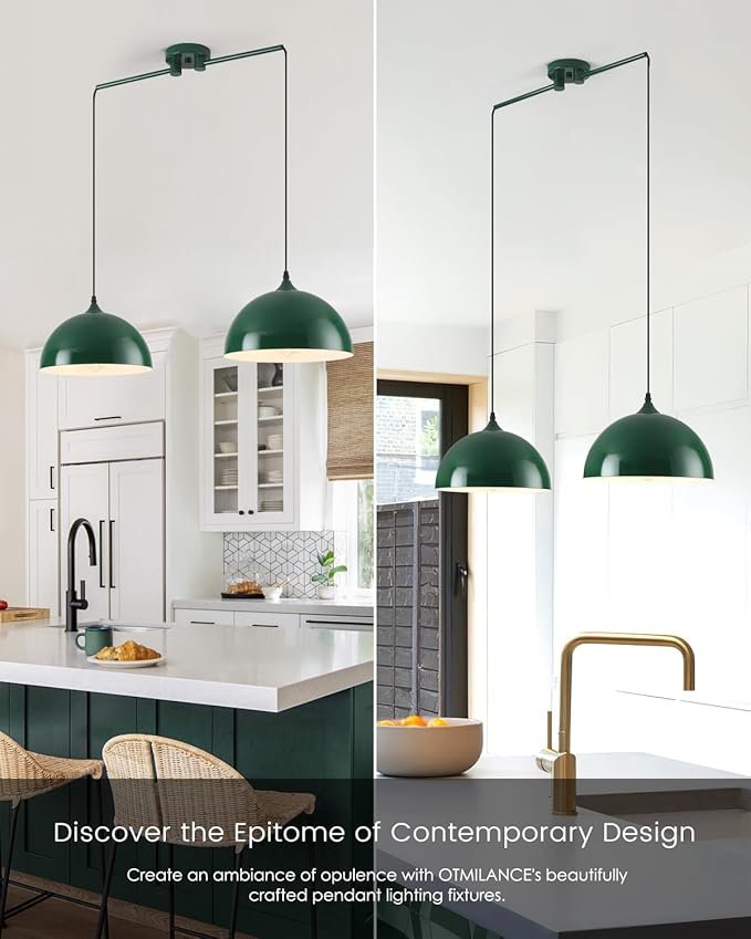 Pendant Lights Kitchen Island 2-Light, Green Dome Pendant Light, Modern Dining Room Light Fixture, Kitchen Island Lighting, Island Pendant Lights for Kitchen, Dining Room, Bar, Cafe