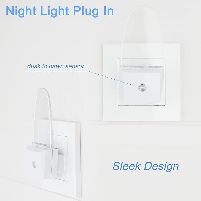 4 Pack Auto Nightlight Lamp with Dusk to Dawn Sensor for Bedroom, Plug in, Red