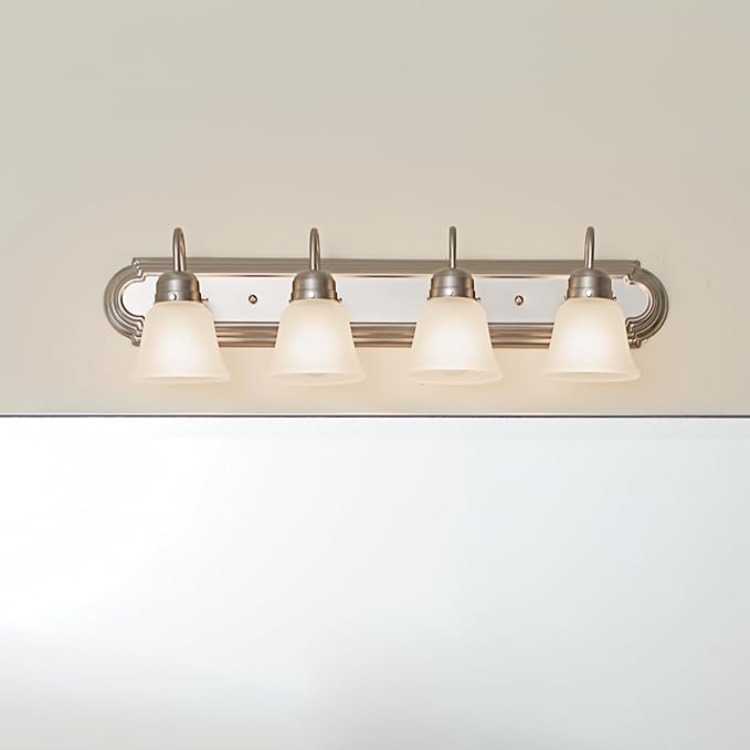Kichler 30" 4-Light Vanity Bath Light in Brushed Nickel, Modern Bathroom Light with Clear Satin Etched Glass, (30" W x 8" H), 5338NIS
