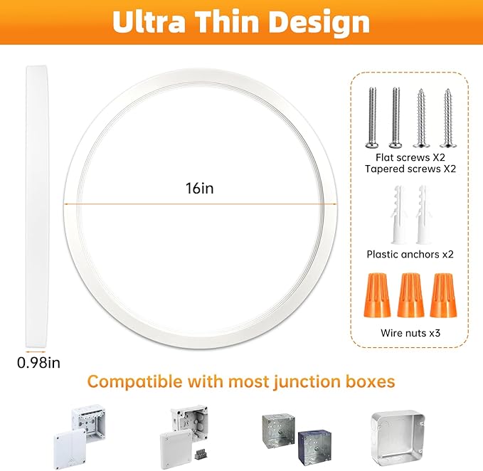 16 Inch 2Pack Super Slim Flush Mount Ceiling Light Fixture,30W 3400LM Dimmable 5CCT Selectable 2700K-5000K Round Light Fixture for Living/Bedroom,Kitchen/Bathroom,Porch &All Indoor Spaces White