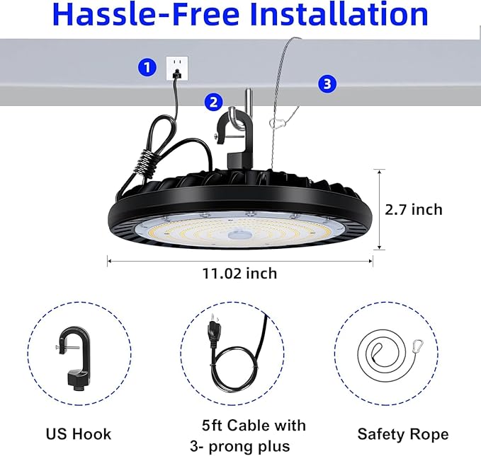 hykolity 2 Pack LED High Bay Light 200W, 5000K UFO LED High Bay Light Fixture with US Plug [600W MH/HPS Equiv.] 100-277V, 26,000lm, IP65 Commercial Warehouse Area Light for Wet Location