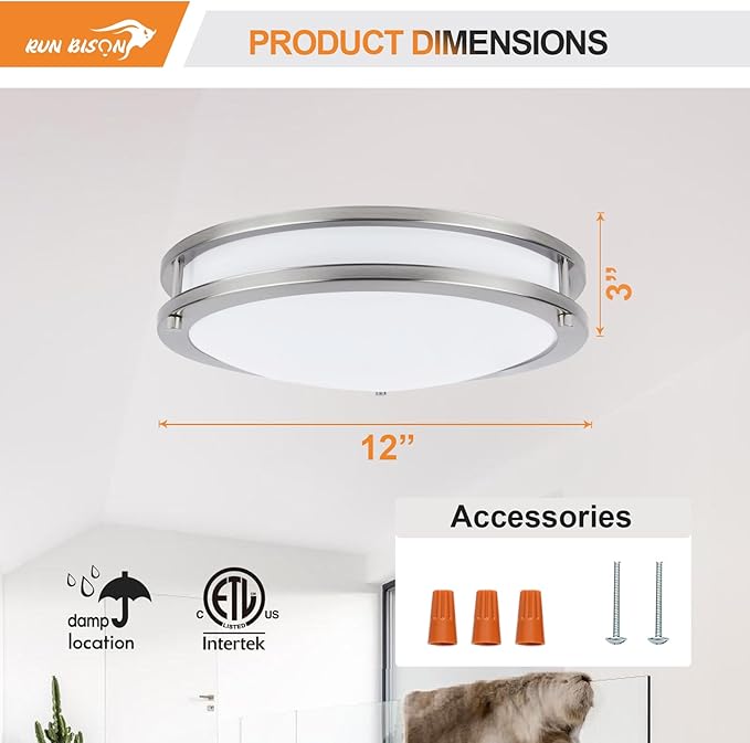 12IN Double Ring Flush Mount Fixture, 15W, 1000LM, with 5CCT 2700K-5000K Adjustable LED Ceiling Lighting, Dimmable Ceiling Light for Hallway, Bedroom, Kitchen, ETL Listed - 4PK