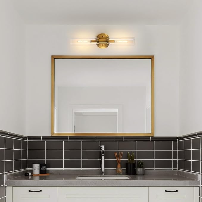 KUZZULL Wall Sconces Set of Two Brushed Brass Gold Sconces Lighting with Clear Glass Wall Lamp Modern Wall Sconce Light Fixtures Sconces Decor Set of scones Lights Set of 2