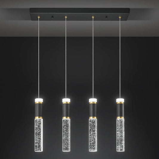 4-Light Pendant Light Fixture, Dimmable LED Kitchen Island Lighting with Bubble Crystal Shades, Modern Black Gold Metal for Dining Room, Foyer, Easy Installation