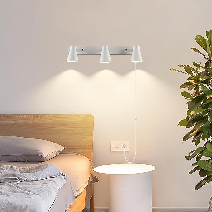 HURYEE Plug in Track Lighting, 3 Light Track Lighting Fixture, White Modern Ceiling Spotlight, Flexibly Rotatable Complete Light Kits for Kitchen Cabinet Living Room（Bulbs Not Included） (White)