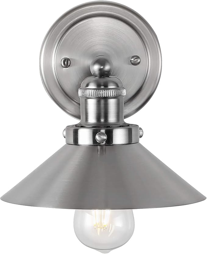 JONATHAN Y 7.8" Nickel 1-Light Industrial Farmhouse Metal Vanity Light Wall Sconce, Metal Shade for Bathroom Mirror, Kitchen, Entryway, LED Bulb Included (JYL7426B)