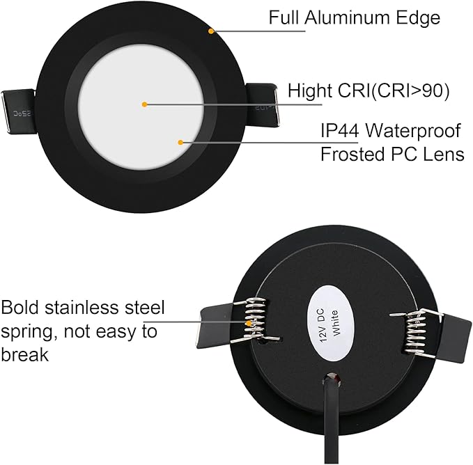 RVZONE 12 Volt LED Puck Light RV Boat Recessed Ceiling Light Super Slim LED Panel Light with Hole Puncher DC 12V 3W Full Aluminum Downlights 6 Pack,5500-6000k
