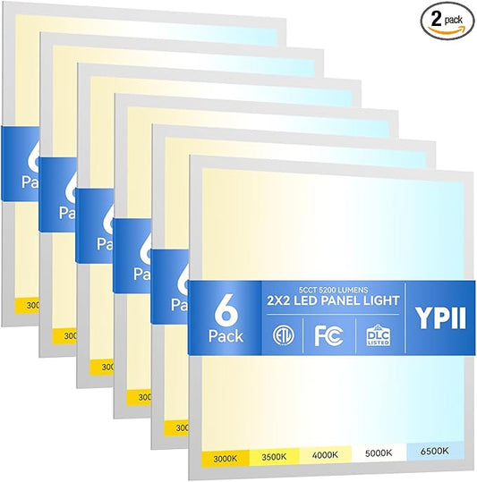 2x2 LED Flat Panel Light LED Drop Ceiling Light Fixture, 5 CCT 3000K-6500K Adjustable & 5 Wattage 20-40W Selectable Recessed Back-Lit Fixture for Office, ETL Listed (2x2, 6Pack)