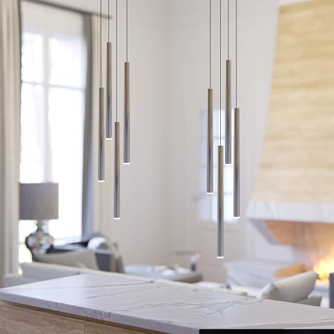 CANALIS 4 Mini Pendant Lighting Nickel - LED Hanging Light Fixture for Kitchen Island, Bar, Foyer - Cluster Pendants - Dimmable, Adjustable Wire, Lamp Bulb Included