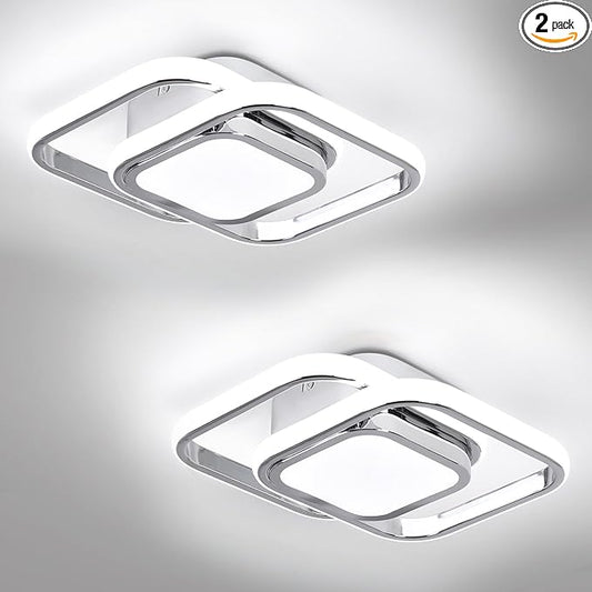 2 Packs Modern Led Ceiling Light Acrylic Square Small Ceiling Lamp Cool White 6000K Hallway Lighting Fixtures for Bedroom Kitchen Living Room Study Hallway Small Asile Lamp Corridor Lights (Chrome)