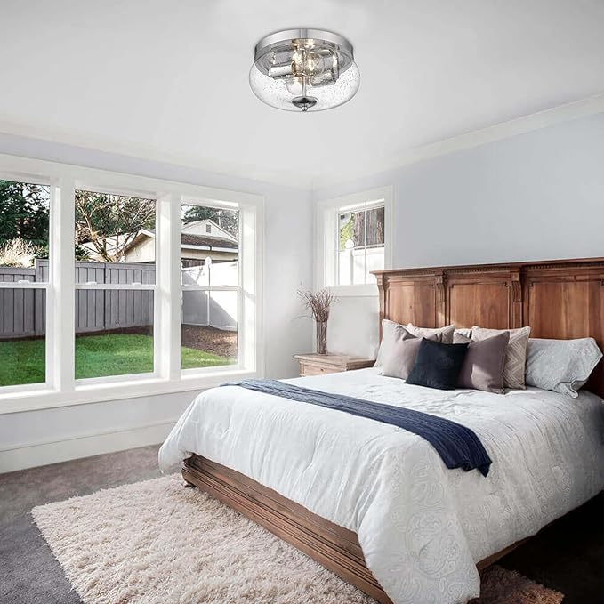 Darkaway Ceiling Light Fixtures Flush Mount Indoor Outdoor Ceiling Light with Seeded Glass Shade for Hallway Kitchen Bedroom Porch Living Room Dining Room Chrome Finish