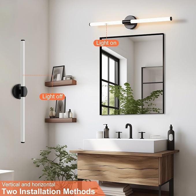 Bathroom Wall Sconces Set of 2 Hardwired Dimmable 5CCT LED Bathroom Light Fixtures Over Mirror 360° Full Lighting 31" Long Vanity Light Bar Modern Black Wall Sconce for Bath Bedroom Living Room