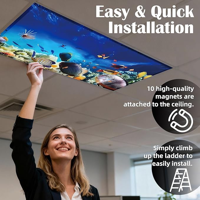 ANGSYLTH 8 Pcs Fluorescent Light Covers - 4 x 2 Feet Covers for Ceiling Lights, 8 x 10 Magnetic Light Filters for Classroom, Office, Hospitals