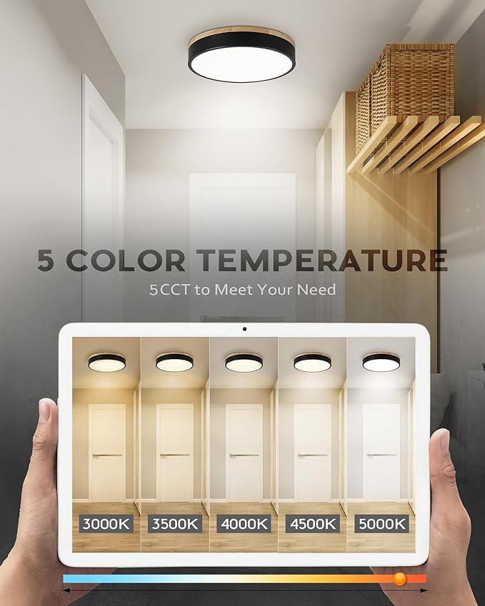 Ken & Ricky Flush Mount Ceiling Light, Dimmable Led Close to Ceiling Light Fixtures for Kitchen Bathroom Bedroom Hallway 5cct (Light Wood,2PK, 12 Inch)