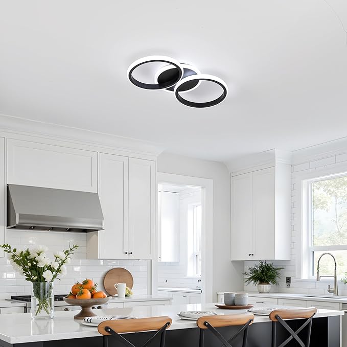 ElDISUNY Modern LED Ceiling Lights, 30W Black Ceiling Lights Fixture for Kitchen, Close to Ceiling Lights for Hallway Bedroom Dining Room, Cool White Light 6000K(Black)