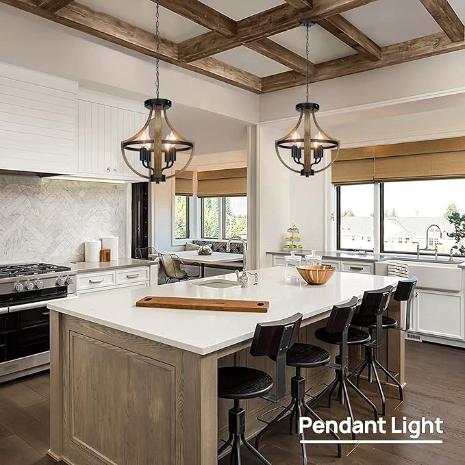 13.1" Modern Farmhouse Hanging Pendant Lighting, 4-Light Rustic Interior Flush Mount Ceiling Light Fixture, Vintage Chandelier for Hallway Foyer Dining Room Entryway Kitchen Island Bedroom