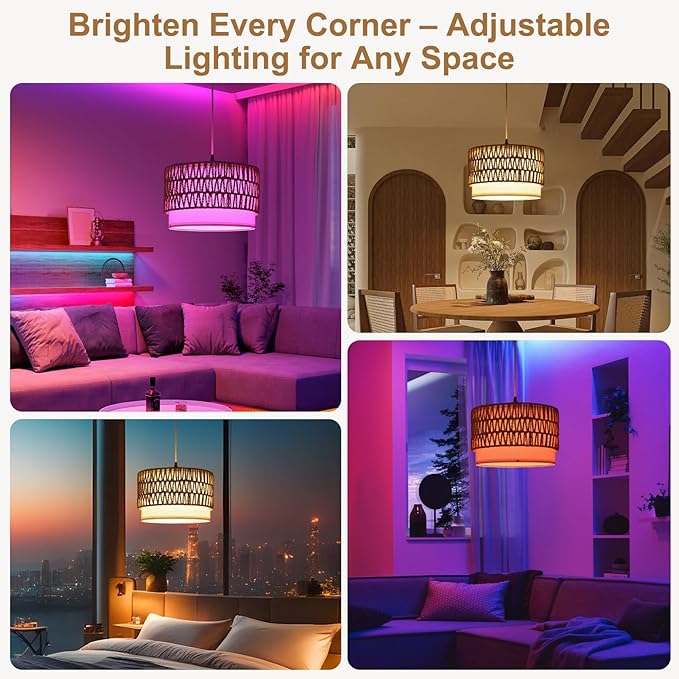 ZSLAIFU Hanging Lamp Plug in Pendant Light, 15FT Hanging Lights with Plug in Cord, Hanging Light with Smart RGBCCT Bulb and Remote, Hanging Lamps for Bedroom, Living Room, Kitchen, Farmhouse