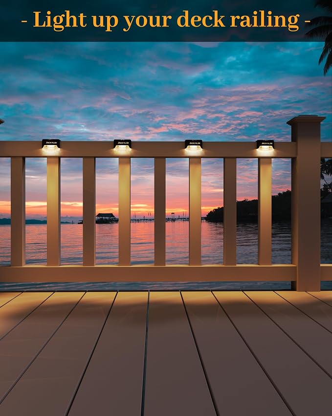 JACKYLED 16 Pack, Step Lights Waterproof LED Solar Power Outdoor Fence Light for Deck Stair Railing, Outside Lighting for Wall Garden Backyard Patio Balcony Decor