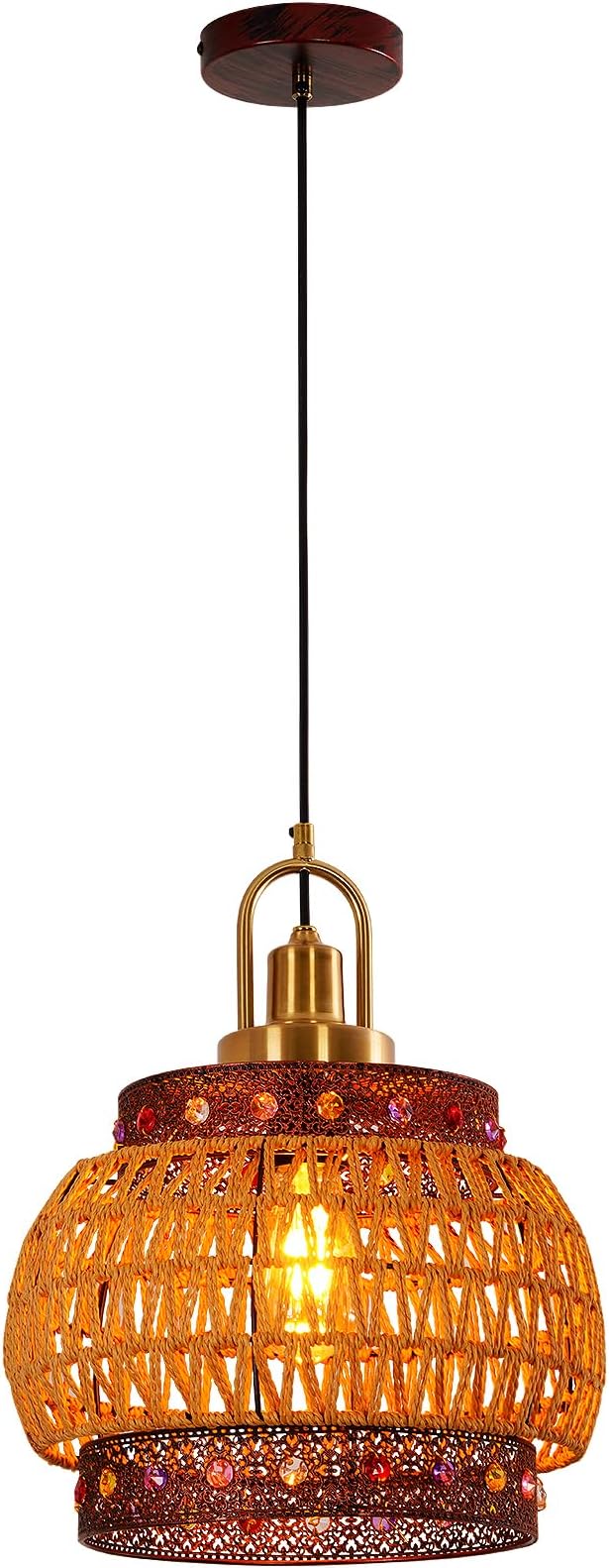 12.6-inch Vintage Burgundy Bohemian cage Chandelier, mid-Century Wicker Tiffany-Style lamp, Suitable for Kitchen Island, Farmhouse Dining Room, bar, Coffee Shop~