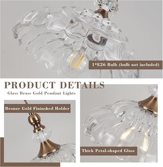 9.8" Vintage Pendant Lights for Kitchen Island, Small Brass Gold Hanging Pendant Lighting Fixture for Dining Room Hallway Bedroom