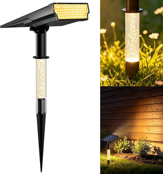 Solar Lights Outdoor Waterproof IP65, 76-LED Warm White Outdoor Solar Lights, Dual Lighting Solar Powered Spot Lights for Palm Tree, House Number, Outside Landscape Lighting- 1 Pack