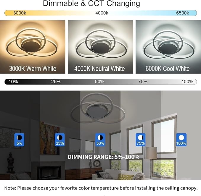 MADEM Modern Flush Mount Ceiling Light - 23.6'' Dimmable LED Chandelier for Bedroom, Living Room, Dining Room,3040LM 38W, Silver