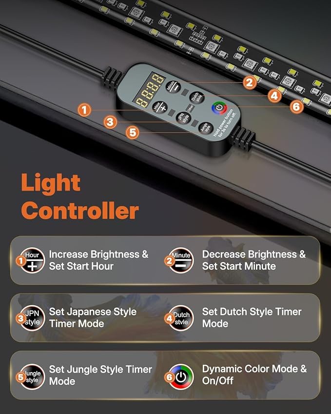Pawfly Aquarium Light with Bluetooth for Plants, 14W 27.5 inch Full Spectrum Fish Tank Light for 28-51 inch Fish Tanks, Submersible LED Lights with App Control, Timer Modes & Adjustable Brightness