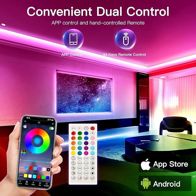 100ft Led Lights for Bedroom, APP Control Music Sync Color Changing,Ultra Long RGB 5050 Led Strip Lights with 44Keys IR Remote for Christmas Room Home Decoration.