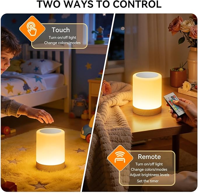 Auxmir LED Night Light Bedside Lamp Touch and Remote Control Dimmable Tabletop 13 Colors Changing 5 Brightness Adjustable Rechargeable Portable Lamp for Baby Kids Bedroom Living Room Outdoor Camping