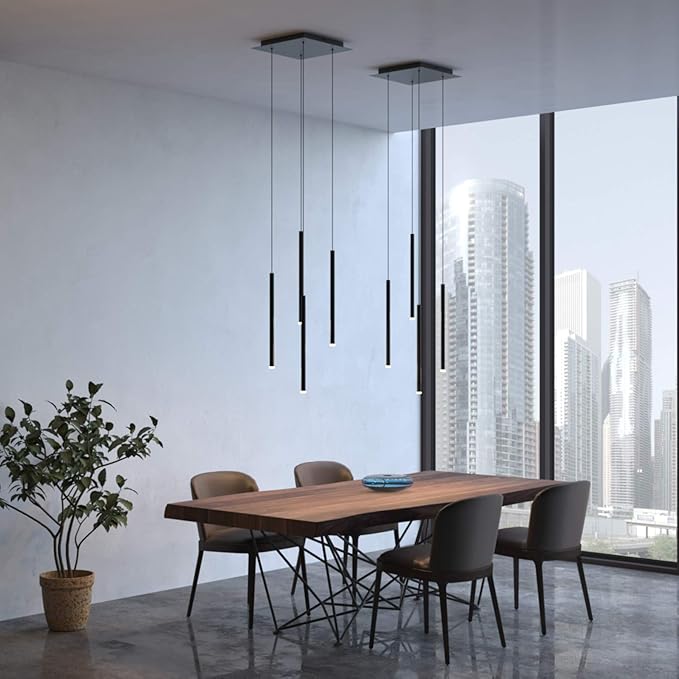 CANALIS 4 Mini Pendant Lighting Black - LED Hanging Light Fixture for Kitchen Island, Bar, Foyer - Cluster Pendants - Dimmable, Adjustable Wire, Lamp Bulb Included