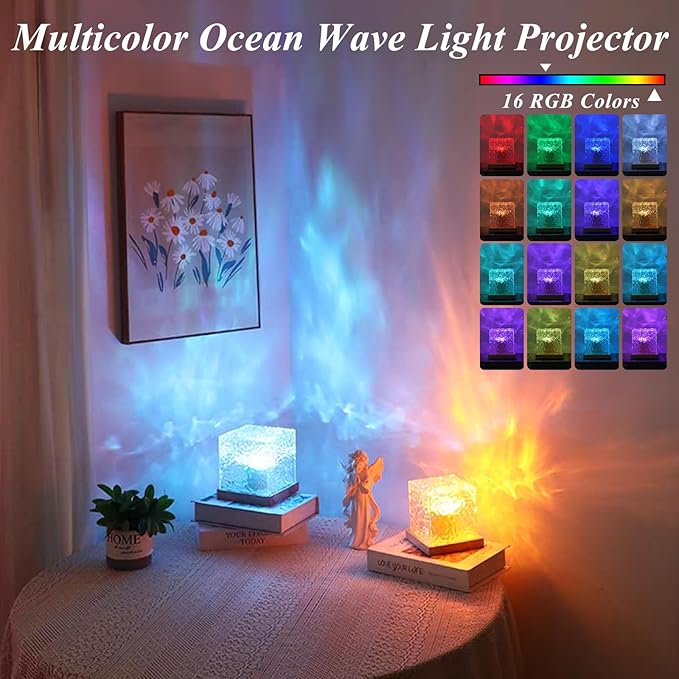 2Pack Aurora Ocean Wave Lights Projector, Cordless Rechargeable 16 Colors 4 Modes Northern Lights Dimmable Ambient Mood Lighting,Color Changing Night Light for Bedroom Shower (Large)