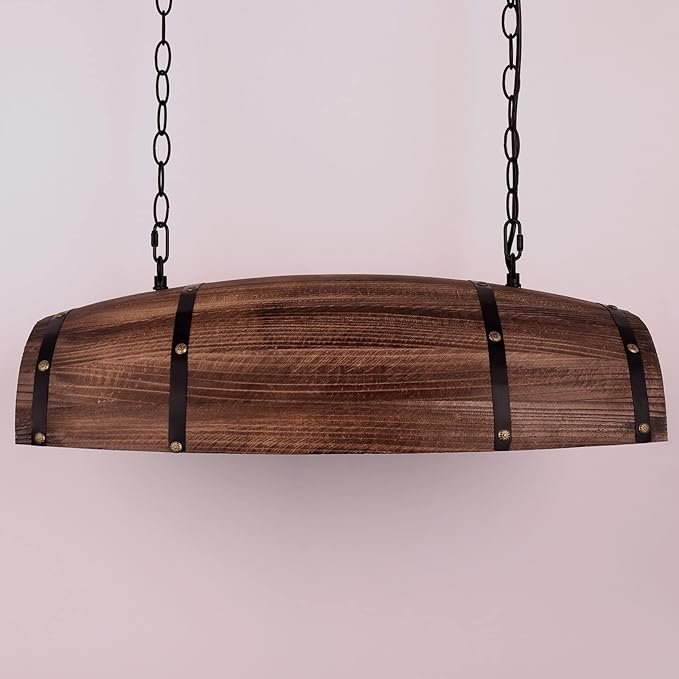 Newrays Antique Wood Wine Barrel Pendant Lamp Hanging Rustic Kitchen Bar Ceiling Lamp Light Fixtures
