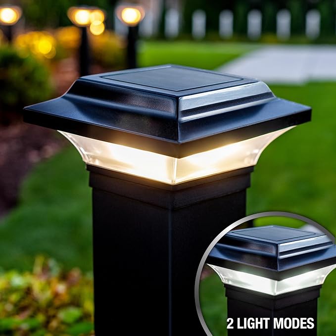 Classy Caps 2x2 Imperial Solar Post Cap - Fits 2"x2", 2.25"x2.25", and 2.5"x2.5" Deck & Fence Posts - Warm & Cool Light Modes - Black Cast Aluminum - Heavy-Duty - Mod. SL082B