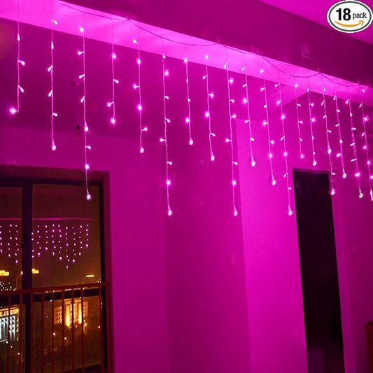 YOLIGHT Icicle Chrismtas Lights 13ft 96 LED Icicle String Lights Curtain Fairy Light, Indoor Room Patio Garden Bedroom Halloween Christmas Wedding Valentine's Day Decoration (Pink)
