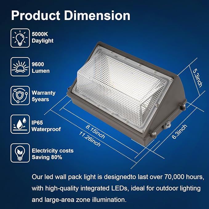 60W LED Wall Pack Light with Dusk to Dawn Photocell,9600LM 5000K Daylight,AC100-277V Input,400W HPS/HID Replacement, Warehouses,Industrial,Building Perimeters,Garden Garage,ETL Listed,